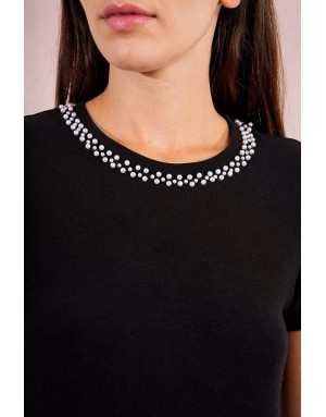 Tee-shirt fantaisie Molly Bracken, col perles, coloris noir - Référence : M154DN