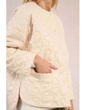 Veste matelassée Molly Bracken, motif coeurs, similicuir, coloris blanc cassé - Référence : P1844DH