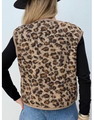 Veste sans manches Molly Bracken, fausse fourrure mouton, imprimé léopard - Référence : LA1750DH