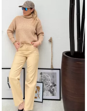 Ligne denim Molly Bracken, coupe mom, coloris beige camel - Référence : EF1581DH