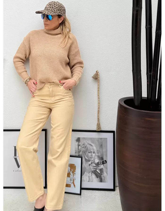 Ligne denim Molly Bracken, coupe mom, coloris beige camel - Référence : EF1581DH