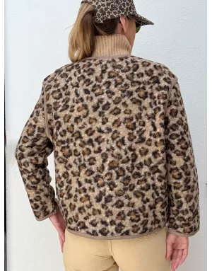 Veste manches longues Molly Bracken, fausse fourrure mouton, imprimé léopard - Référence : LA1751DH