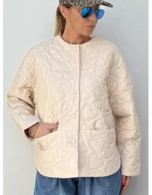Veste matelassée Molly Bracken, motif coeurs, similicuir, coloris blanc cassé - Référence : P1844DH