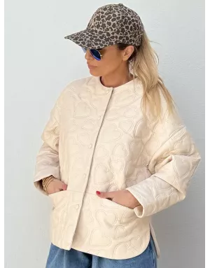 Veste matelassée Molly Bracken, motif coeurs, similicuir, coloris blanc cassé - Référence : P1844DH