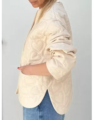 Veste matelassée Molly Bracken, motif coeurs, similicuir, coloris blanc cassé - Référence : P1844DH