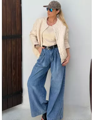 Veste matelassée Molly Bracken, motif coeurs, similicuir, coloris blanc cassé - Référence : P1844DH