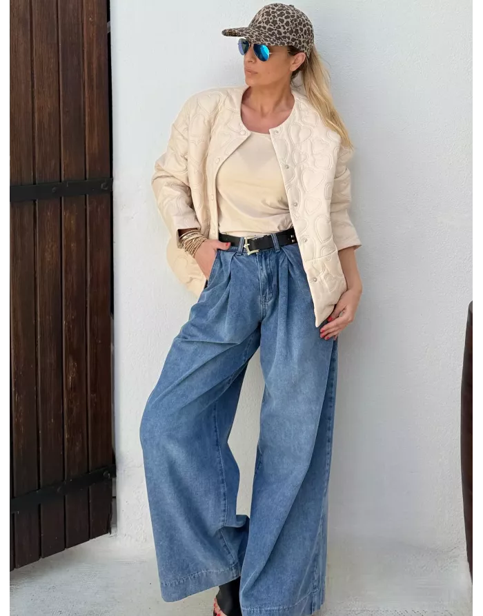 Veste matelassée Molly Bracken, motif coeurs, similicuir, coloris blanc cassé - Référence : P1844DH