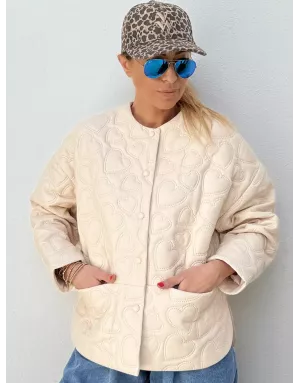 Veste matelassée Molly Bracken, motif coeurs, similicuir, coloris blanc cassé - Référence : P1844DH
