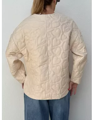 Veste matelassée Molly Bracken, motif coeurs, similicuir, coloris blanc cassé - Référence : P1844DH