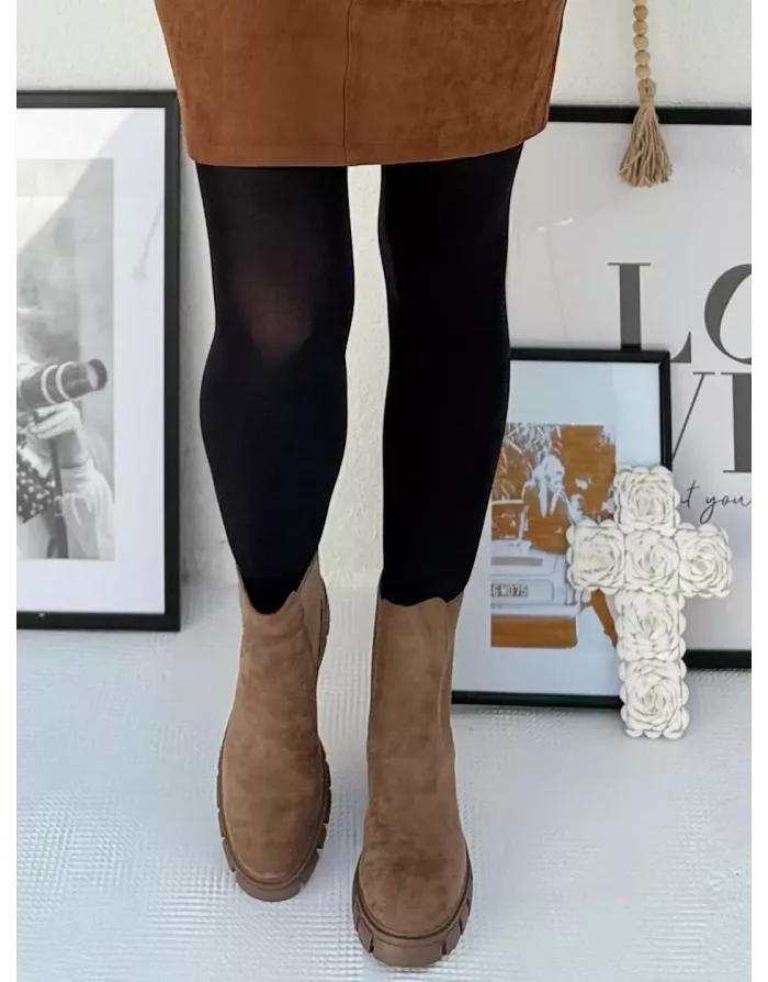 Bottines Herine, coloris café, en bi-matière noirs à semelle crantée Vanessa WU - BT2815