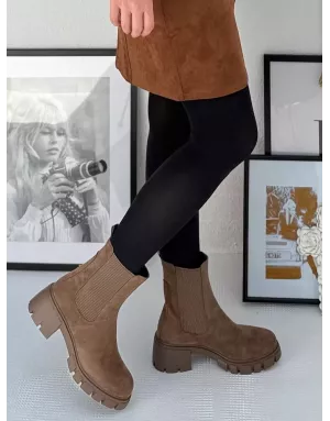 Bottines Herine, coloris café, en bi-matière noirs à semelle crantée Vanessa WU - BT2815
