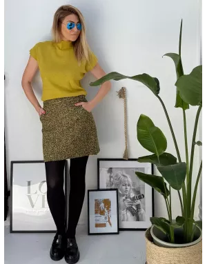 Pull col montant, finement côtelé, manches très courtes, coloris vert lime,  Molly Bracken - Référence : E1616DN