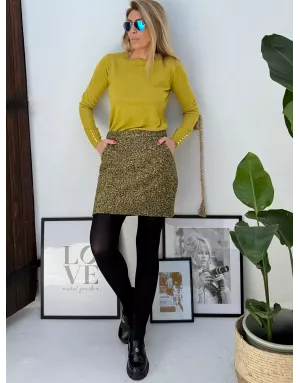 Pull fantaisie, encolure ronde, perles nacrées décoratives, coloris vert lime,  Molly Bracken - Référence : E998DN
