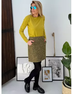 Pull fantaisie, encolure ronde, perles nacrées décoratives, coloris vert lime,  Molly Bracken - Référence : E998DN