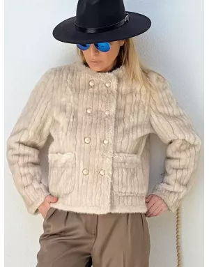 Veste manches longues Molly Bracken, fausse fourrure vison, forme officier - Référence : HA112DH