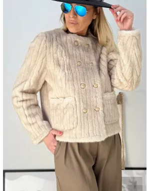 Veste manches longues Molly Bracken, fausse fourrure vison, forme officier - Référence : HA112DH