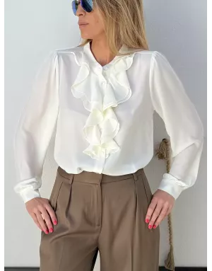 Chemise fluide Molly Bracken, col jabot, coloris blanc cassé - Référence : G953DN