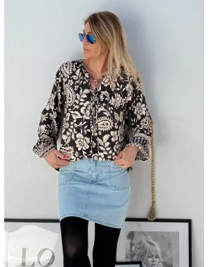 Blouse fluide Molly Bracken, imprimé floral et cachemire - Référence : T2075DH