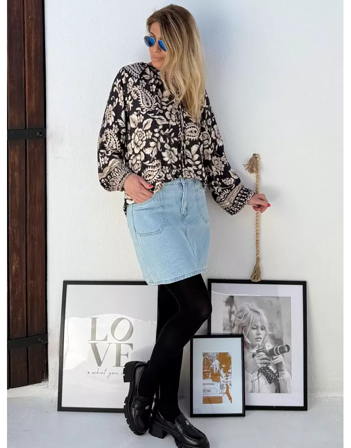 Blouse fluide Molly Bracken, imprimé floral et cachemire - Référence : T2075DH