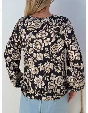 Blouse fluide Molly Bracken, imprimé floral et cachemire - Référence : T2075DH