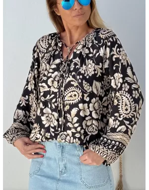 Blouse fluide Molly Bracken, imprimé floral et cachemire - Référence : T2075DH