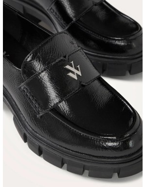 Mocassins noirs Dorothée, effet cuir vieilli, talon et semelle épaisse crantée, Vanessa WU - MO2718NR