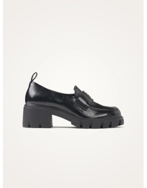 Mocassins noirs Dorothée, effet cuir vieilli, talon et semelle épaisse crantée, Vanessa WU - MO2718NR