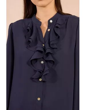 Chemise fluide Molly Bracken, col jabot, coloris Navy - Référence : G953DN