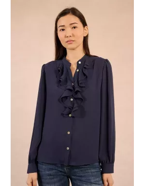 Chemise fluide Molly Bracken, col jabot, coloris Navy - Référence : G953DN