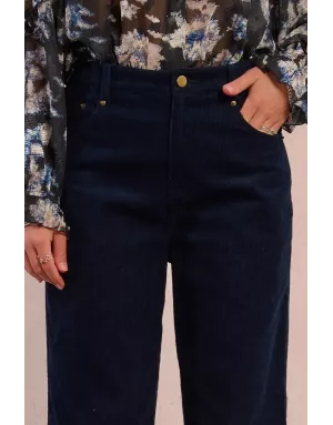 Pantalon large en velours finement côtelé Molly Bracken, taille haute et arrière élastique TF121DH