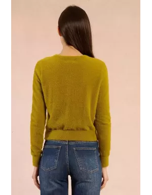 Gilet maille duveteuse Molly Bracken, boutons fantaisies , coloris vert lime- Référence : LA1825DN