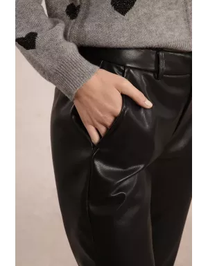 Pantalon droit en similicuir Molly Bracken, taille semi haute, couleur noir - Référence : T1502DH