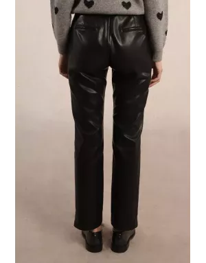 Pantalon droit en similicuir Molly Bracken, taille semi haute, couleur noir - Référence : T1502DH