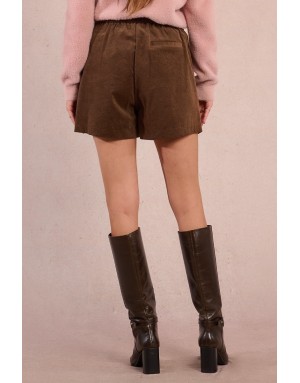 Short velours côtelé Molly Bracken, taille haute, arrière élastique, coloris marron - Référence : T2081DH