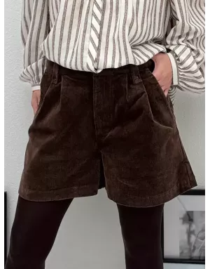 Short velours côtelé Molly Bracken, taille haute, arrière élastique, coloris marron - Référence : T2081DH