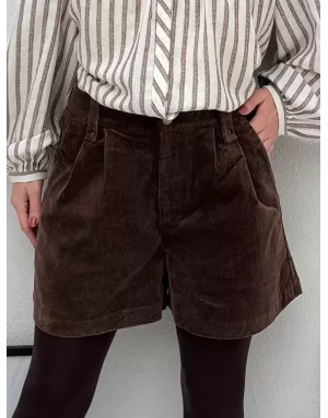 Short velours côtelé Molly Bracken, taille haute, arrière élastique, coloris marron - Référence : T2081DH