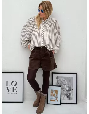 Short velours côtelé Molly Bracken, taille haute, arrière élastique, coloris marron - Référence : T2081DH