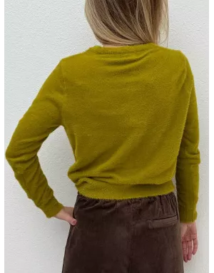 Gilet maille duveteuse Molly Bracken, boutons fantaisies , coloris vert lime- Référence : LA1825DN
