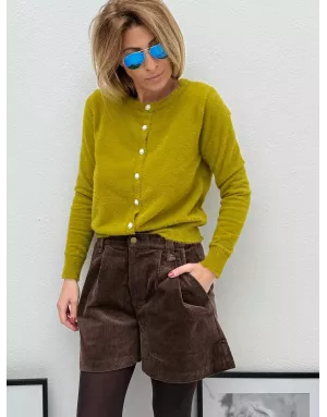 Gilet maille duveteuse Molly Bracken, boutons fantaisies , coloris vert lime- Référence : LA1825DN