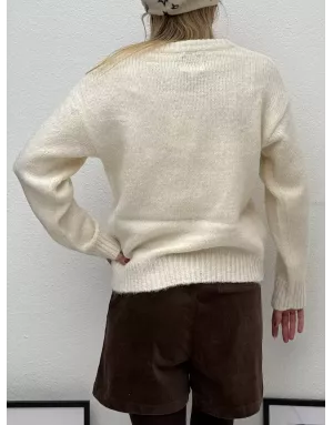Pull maille épaisse, imprimé ASPEN poitrine, Lili Sidonio pour Molly Bracken, coloris blanc cassé - Référence :LAL615DH