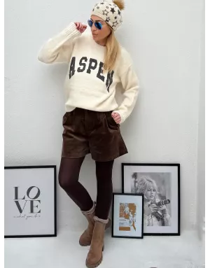Pull maille épaisse, imprimé ASPEN poitrine, Lili Sidonio pour Molly Bracken, coloris blanc cassé - Référence :LAL615DH