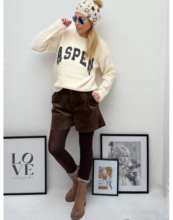 Pull maille épaisse, imprimé ASPEN poitrine, Lili Sidonio pour Molly Bracken, coloris blanc cassé - Référence :LAL615DH