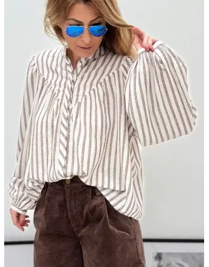 Blouse oversize rayée Molly Bracken, style lin, coloris blanc cassé - Référence : LAL587DN