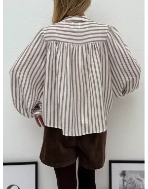 Blouse oversize rayée Molly Bracken, style lin, coloris blanc cassé - Référence : LAL587DN