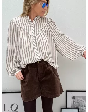Blouse oversize rayée Molly Bracken, style lin, coloris blanc cassé - Référence : LAL587DN