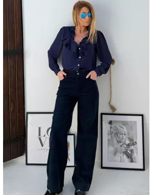 Pantalon large en velours finement côtelé Molly Bracken, taille haute et arrière élastique TF121DH