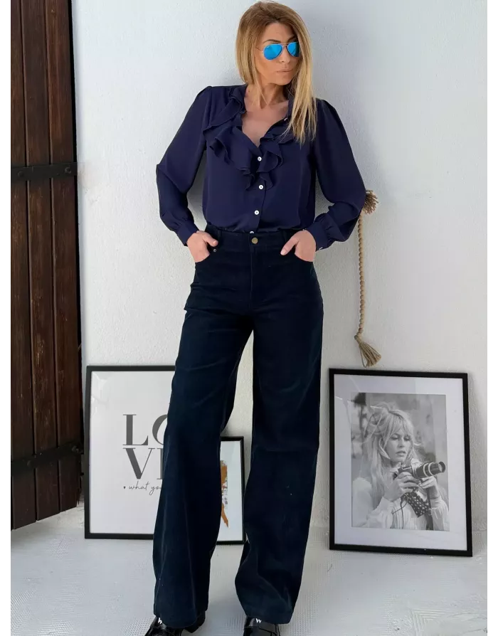 Pantalon large en velours finement côtelé Molly Bracken, taille haute et arrière élastique TF121DH