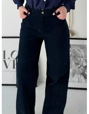 Pantalon large en velours finement côtelé Molly Bracken, taille haute et arrière élastique TF121DH