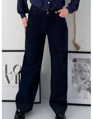 Pantalon large en velours finement côtelé Molly Bracken, taille haute et arrière élastique TF121DH