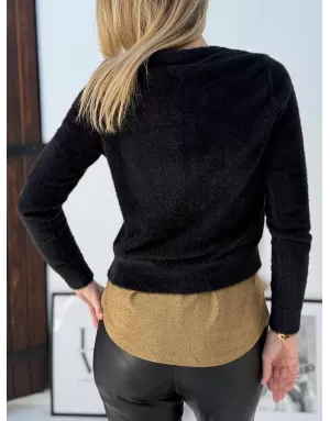 Gilet maille duveteuse Molly Bracken, boutons fantaisies , coloris noir - Référence : LA1825DN